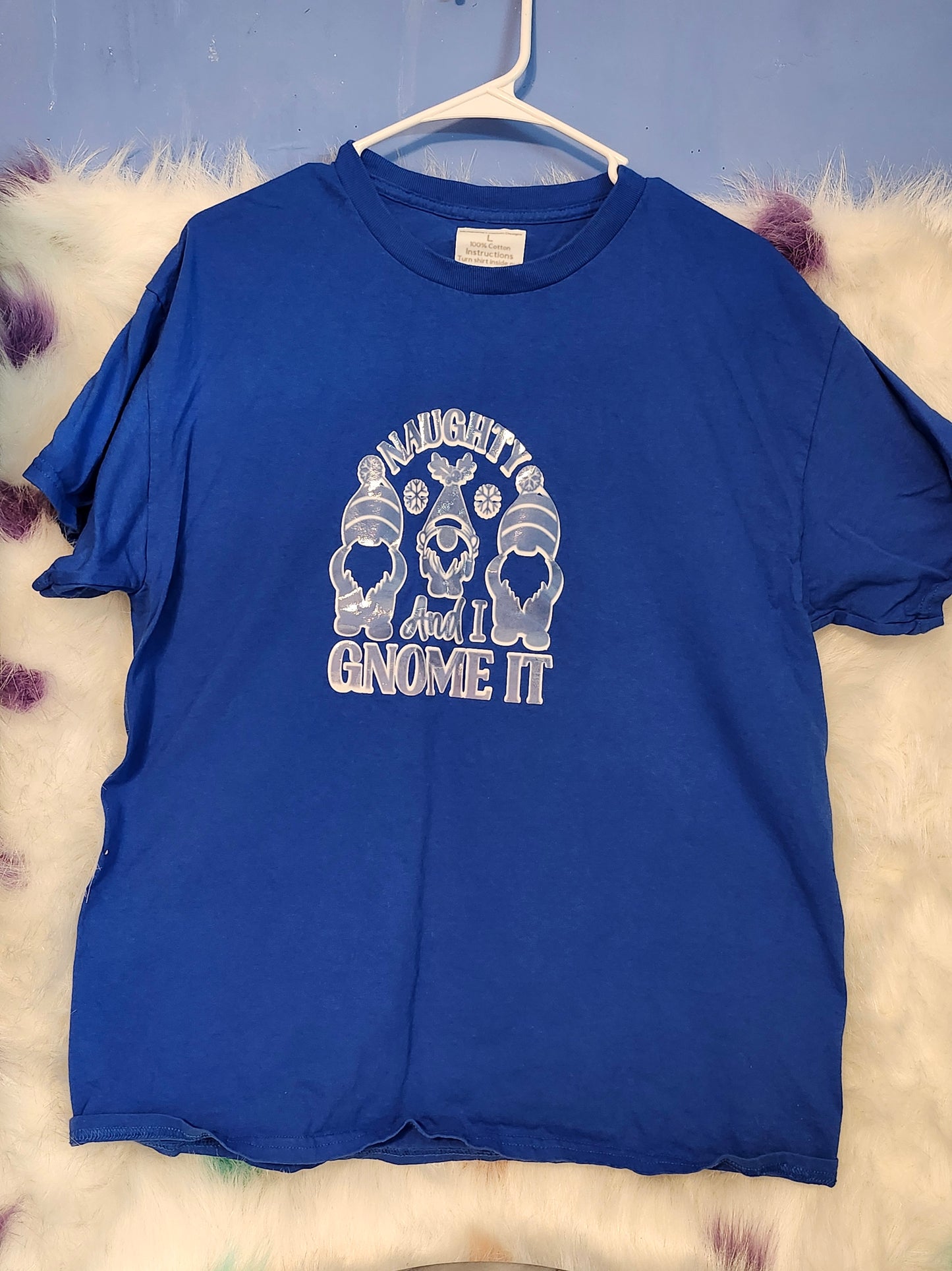 Size L 100% cotton blue Naughty and I Gnome it tshirt