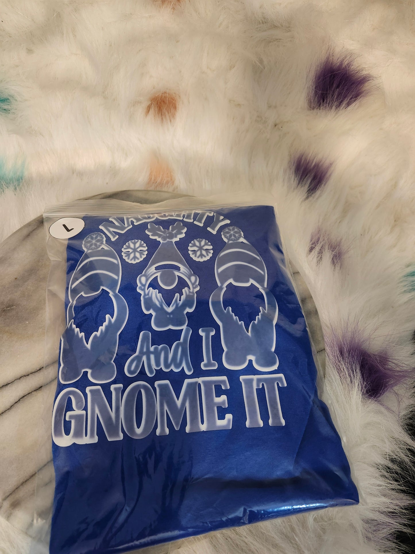 Size L 100% cotton blue Naughty and I Gnome it tshirt