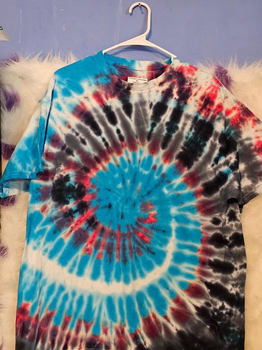 Size XL 100% cotton blue,black and red tie dye Tshirt