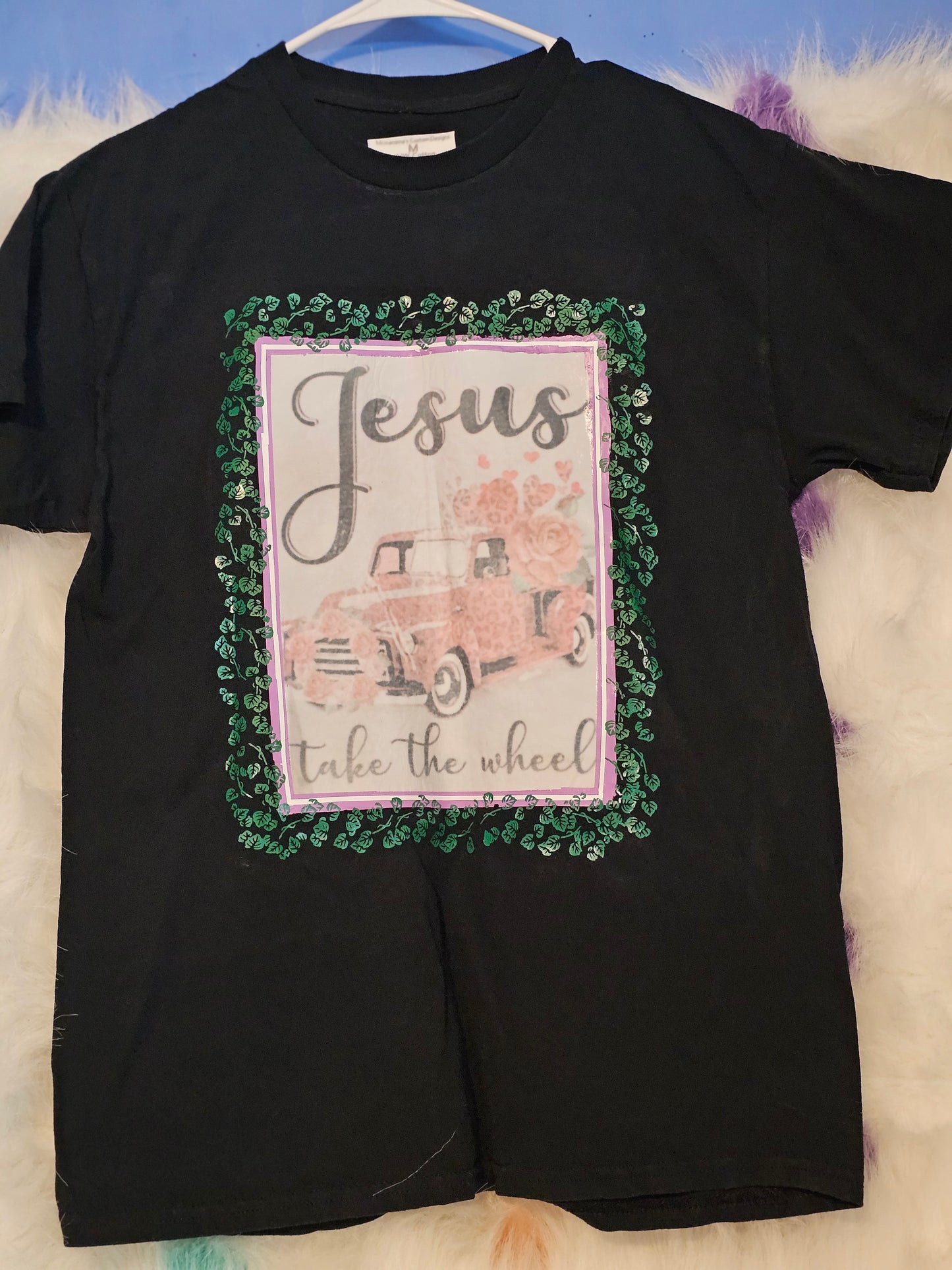 Size M 100% cotton black Jesus take the wheel Tshirt