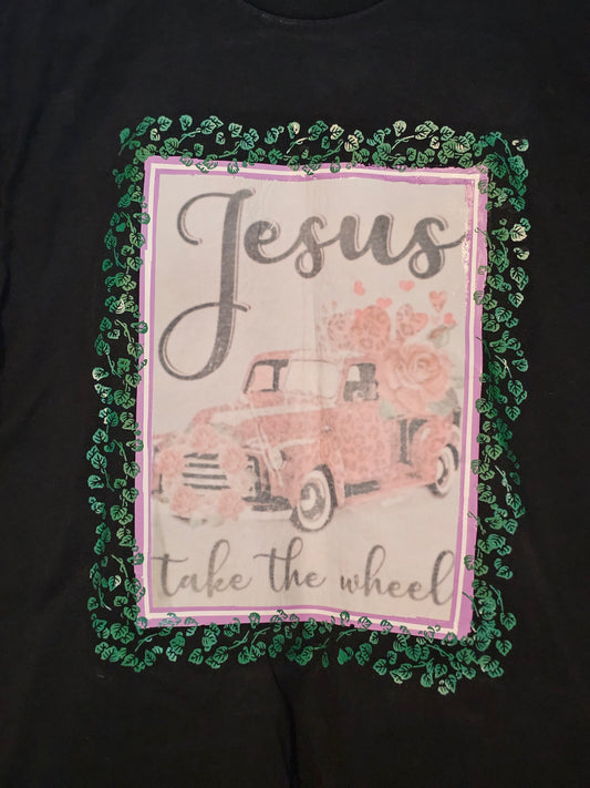Size M 100% cotton black Jesus take the wheel Tshirt