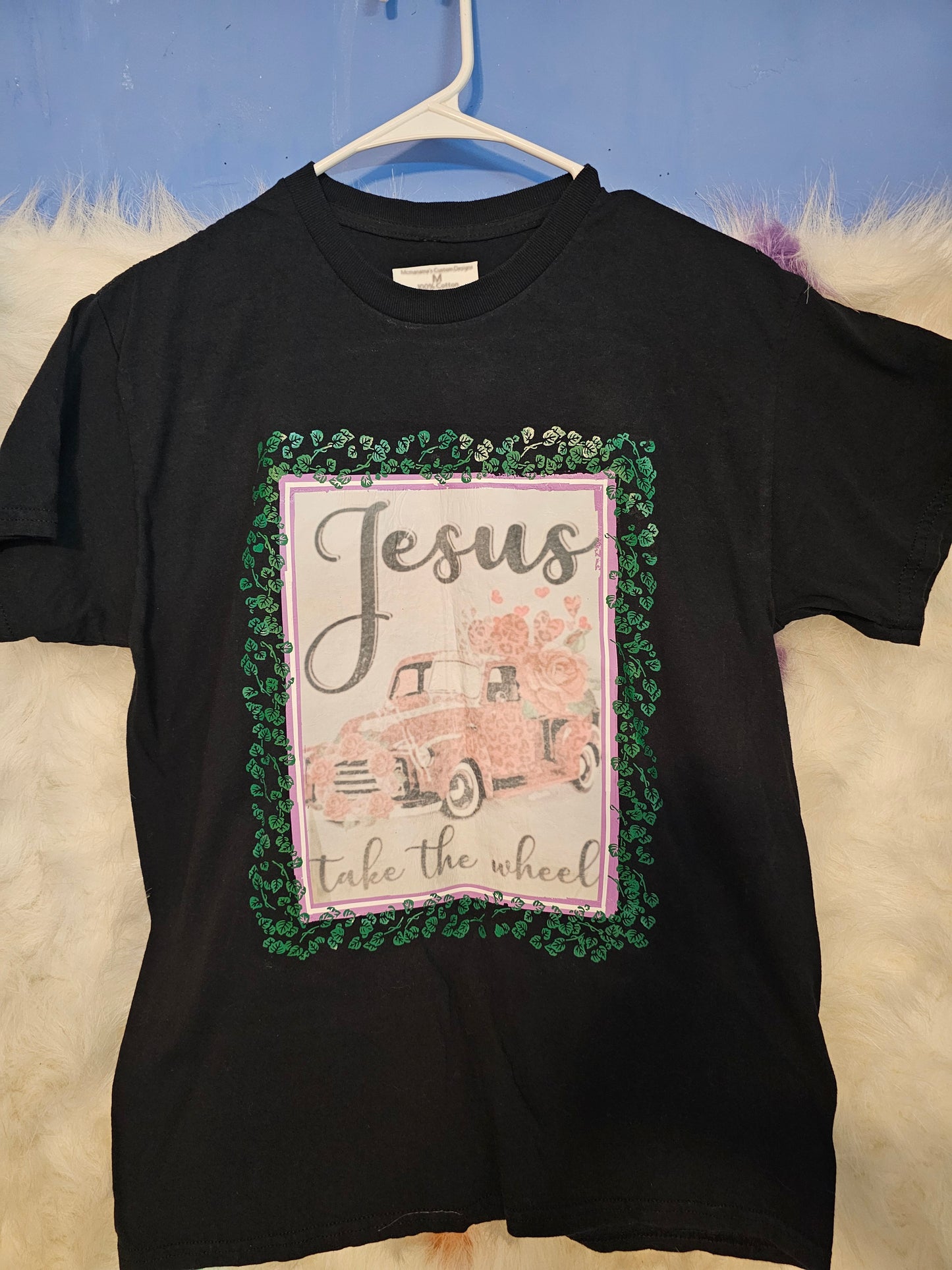 Size M 100% cotton black Jesus take the wheel Tshirt