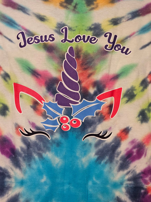Size L 100% tye dye Jesus loves you Tshirt