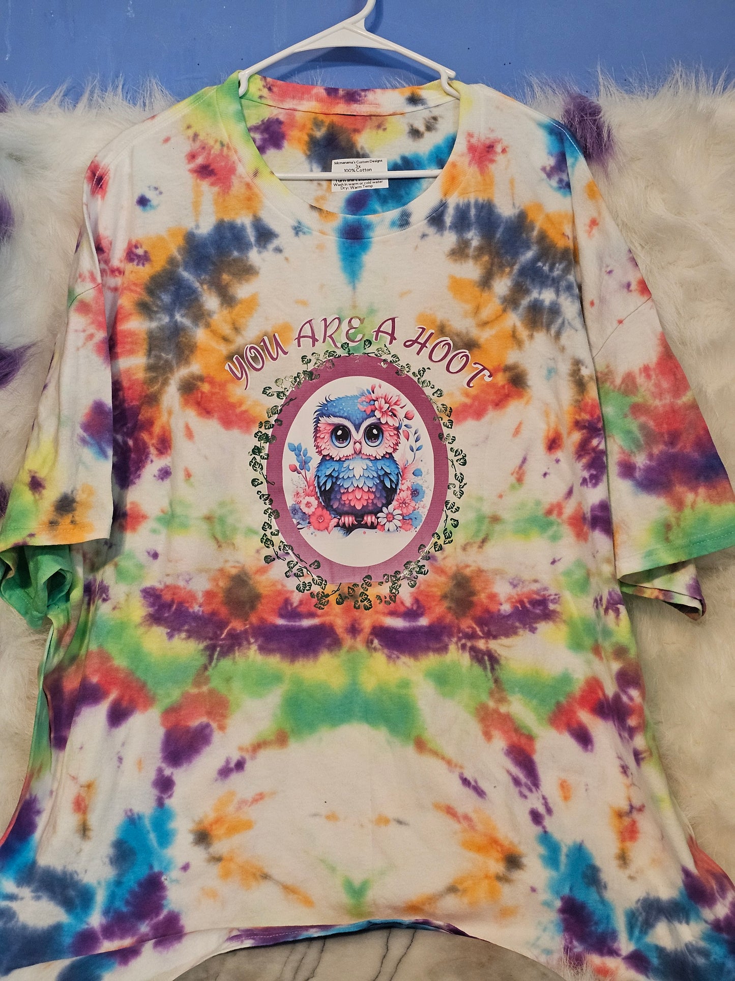 3x tie die 100% cotton You are a hoot tshirt