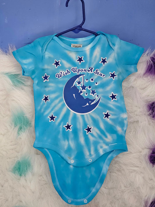 6to 9 month blue tie dye 100%cotton wish upon a star onesie