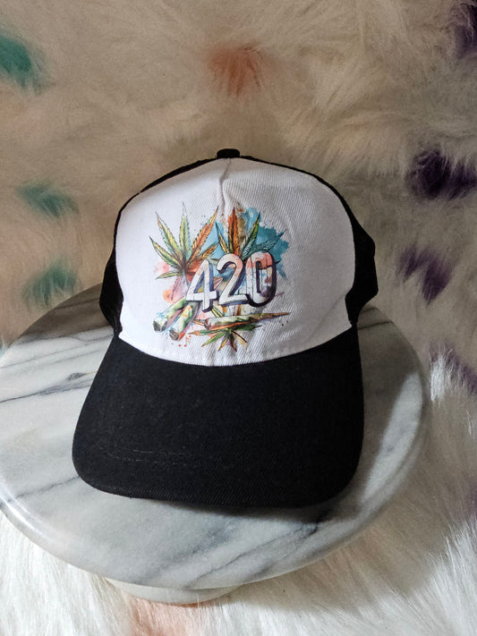 420 Black & White Baseball Cap