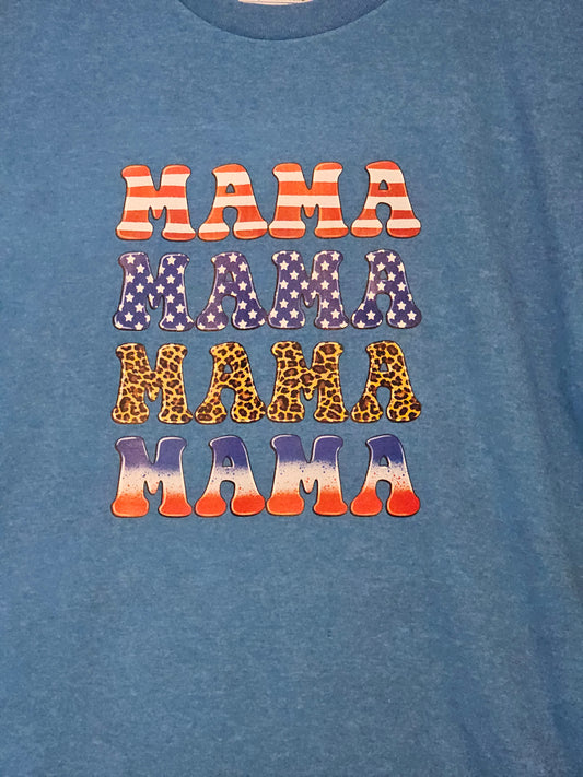 Size L 50% cotton 50%polyester blue Mama,Mama,Mama, Mama Tshirt