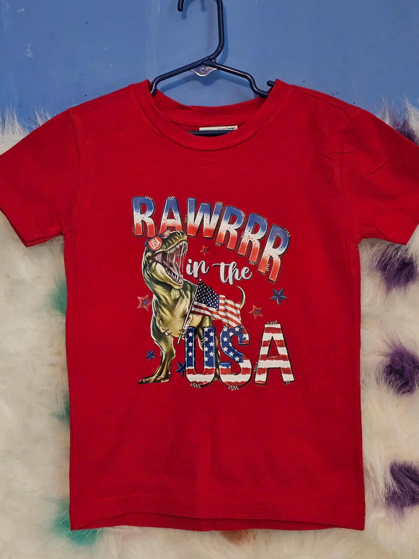 Size 4T Toddler 100% cotton Red RAWRRR in the USA Tshirt