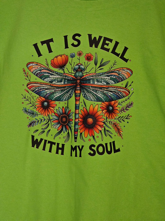 Size XL 100% cotton Light green It is well with my soul Tshirt