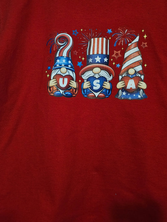 Size L 100% cotton Red Gnome USA Tshirt