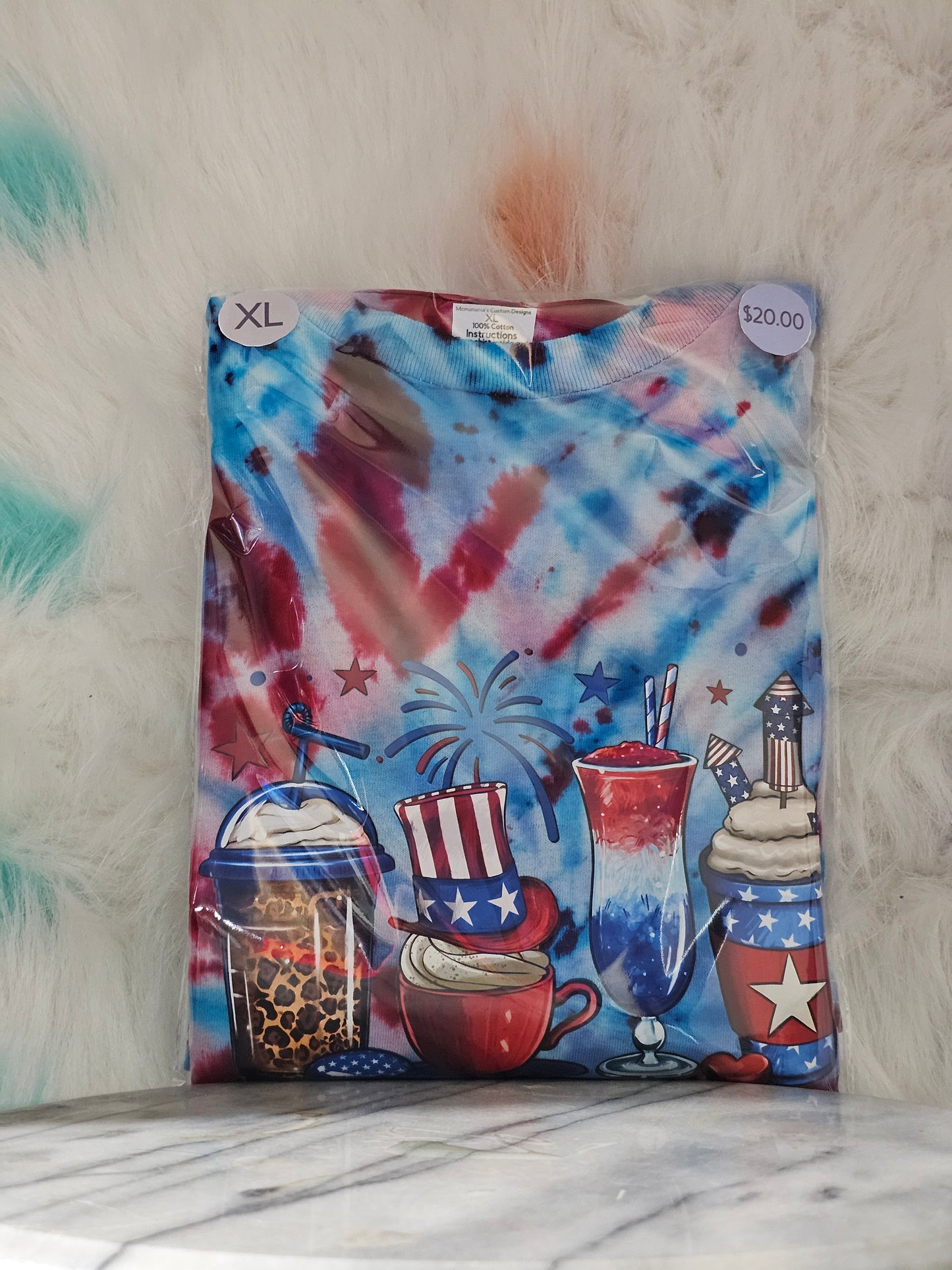 Size XL 100% cotton tye dye celebration of July 4th Tshirt