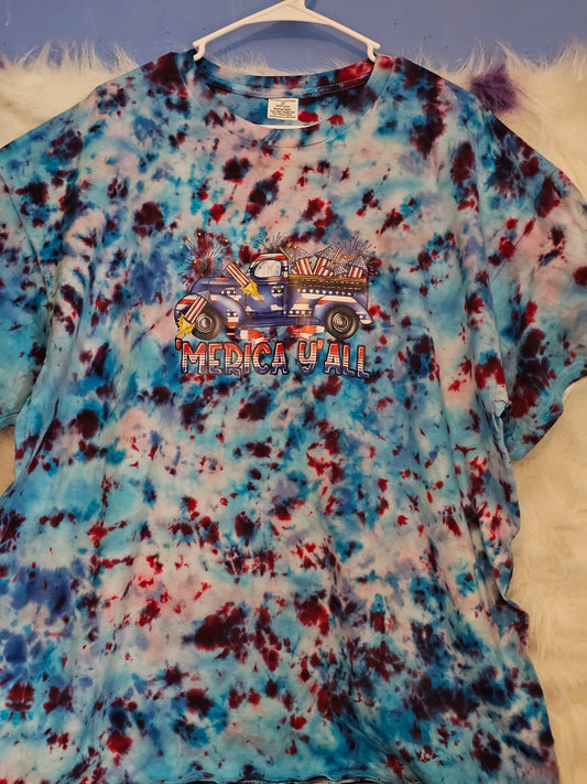 Size 2X 100% cotton tye dye Merica Y'all Tshirt