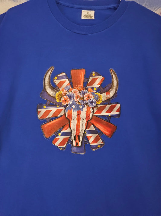 Size 2X 100% cotton blue 4th of July bull head Tshirt