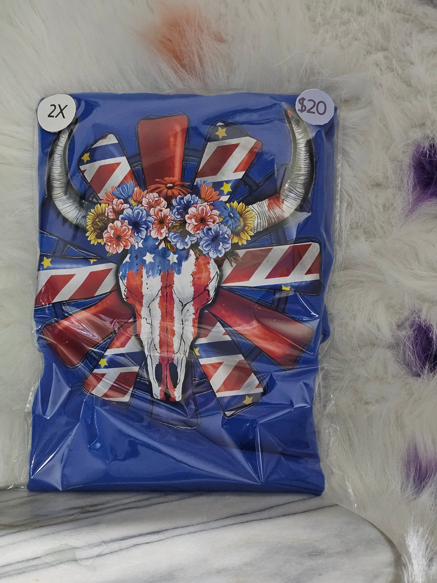 Size 2X 100% cotton blue 4th of July bull head Tshirt