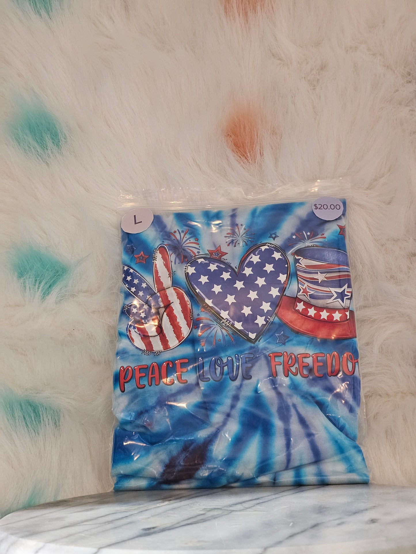 Size L 100% cotton tye dye Peace,Love and freedom Tshirt