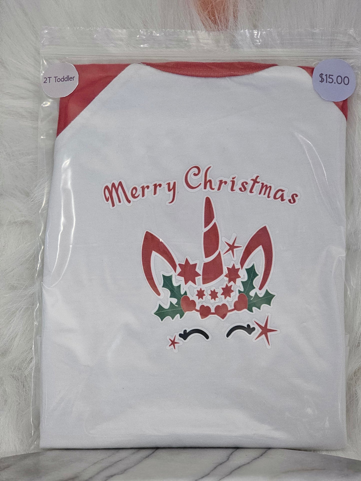 Size 2T Toddler 100% cotton White Merry Christmas Tshirt