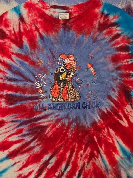 Size XL 100%cotton tye dye All America chicken Tshirt