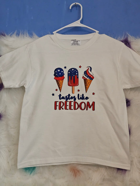 Size M youth 100% cotton white tastes like freedom Tshirt