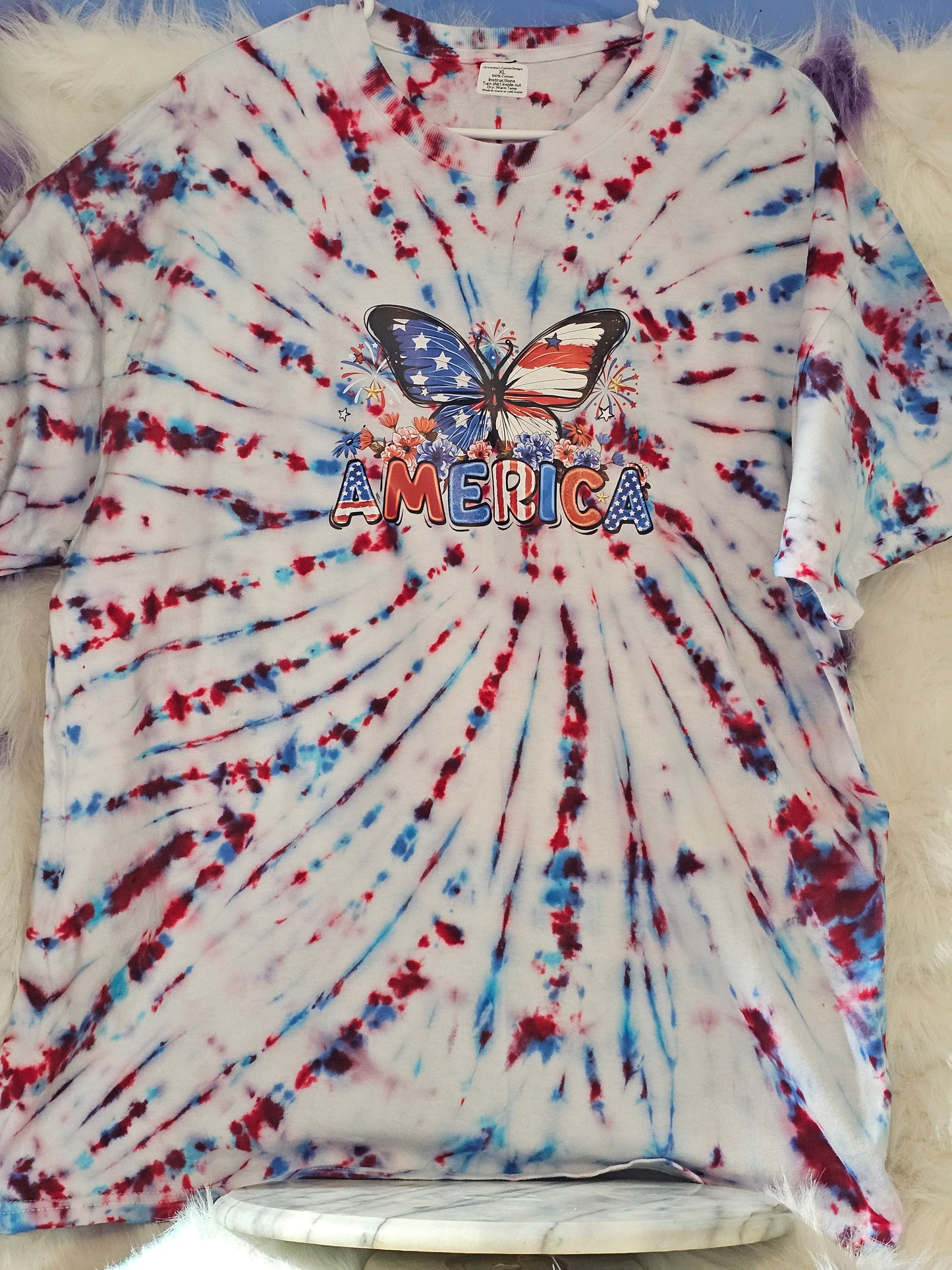 Size XL 100%cotton tye dye America butterfly Tshirt