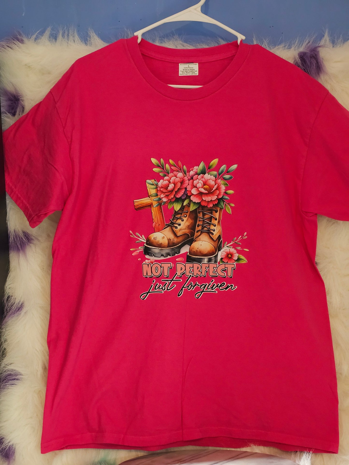 Size L 100% cotton Pink Not perfect just forgiven Tshirt