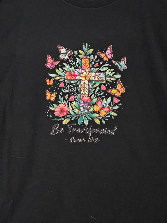 Size 3x 100% cotton Black shirt with cross and flowersr