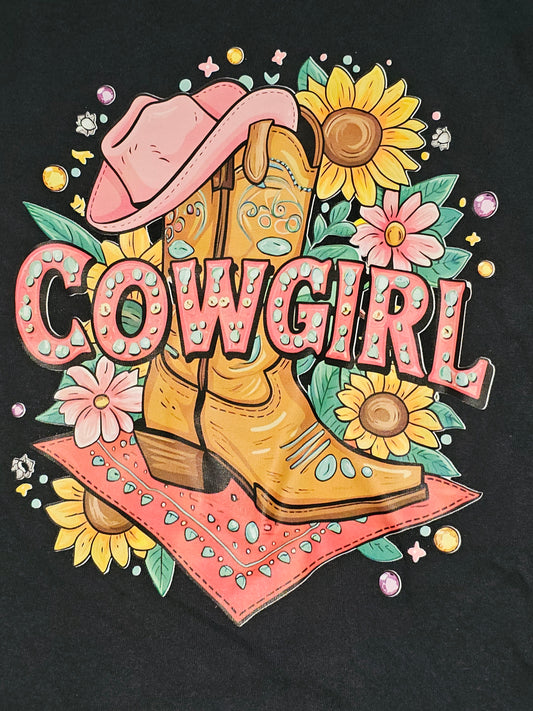Size 3x 100% cotton Black Cowgirl boot Tshirt