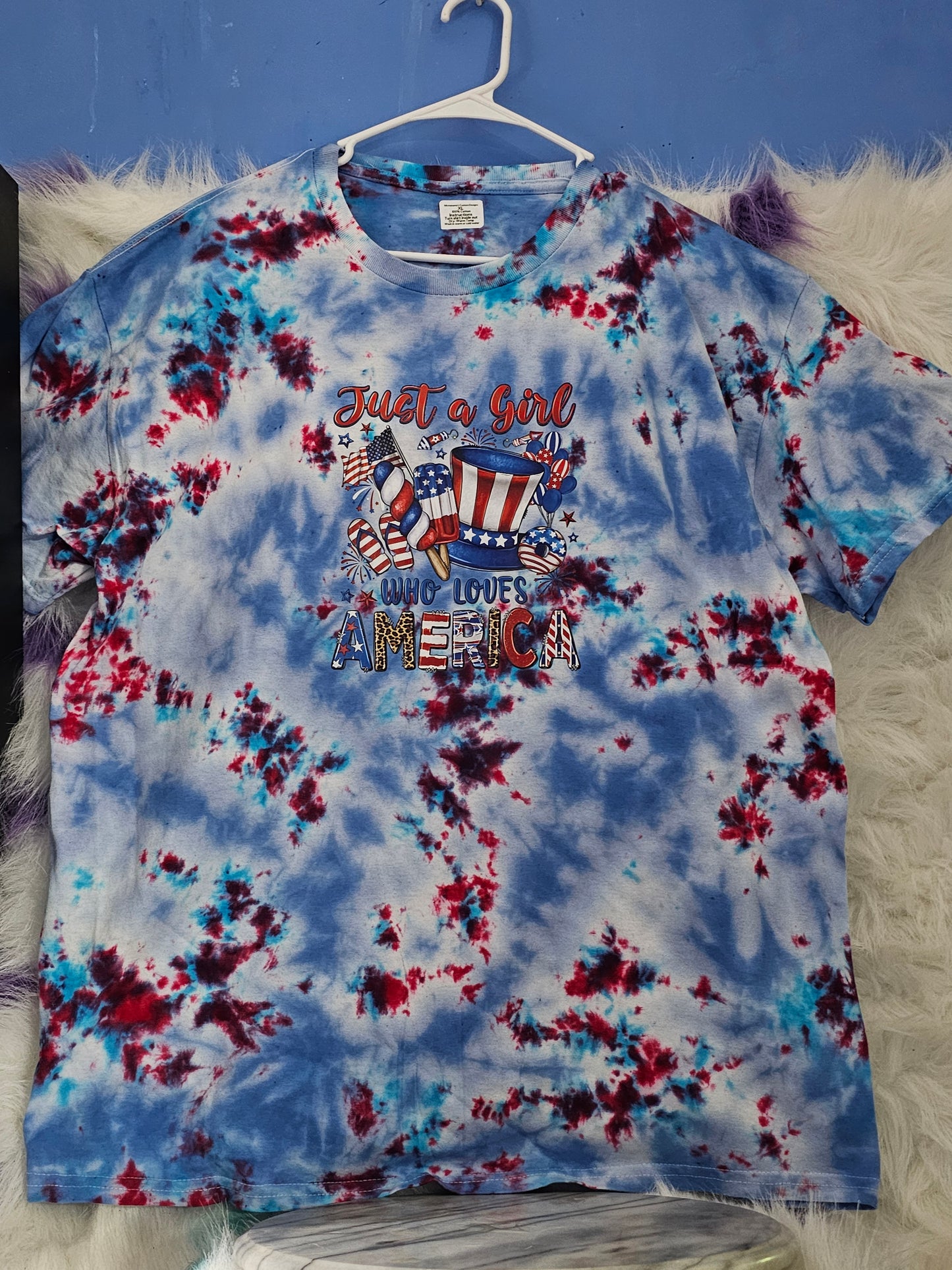 Size XL 100% cotton tye dye Just a girl who loves America
