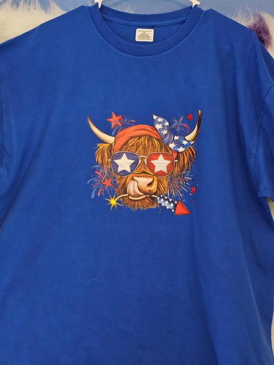 Size XL 100% cotton blue fire cracker in bulls mouths Tshirt
