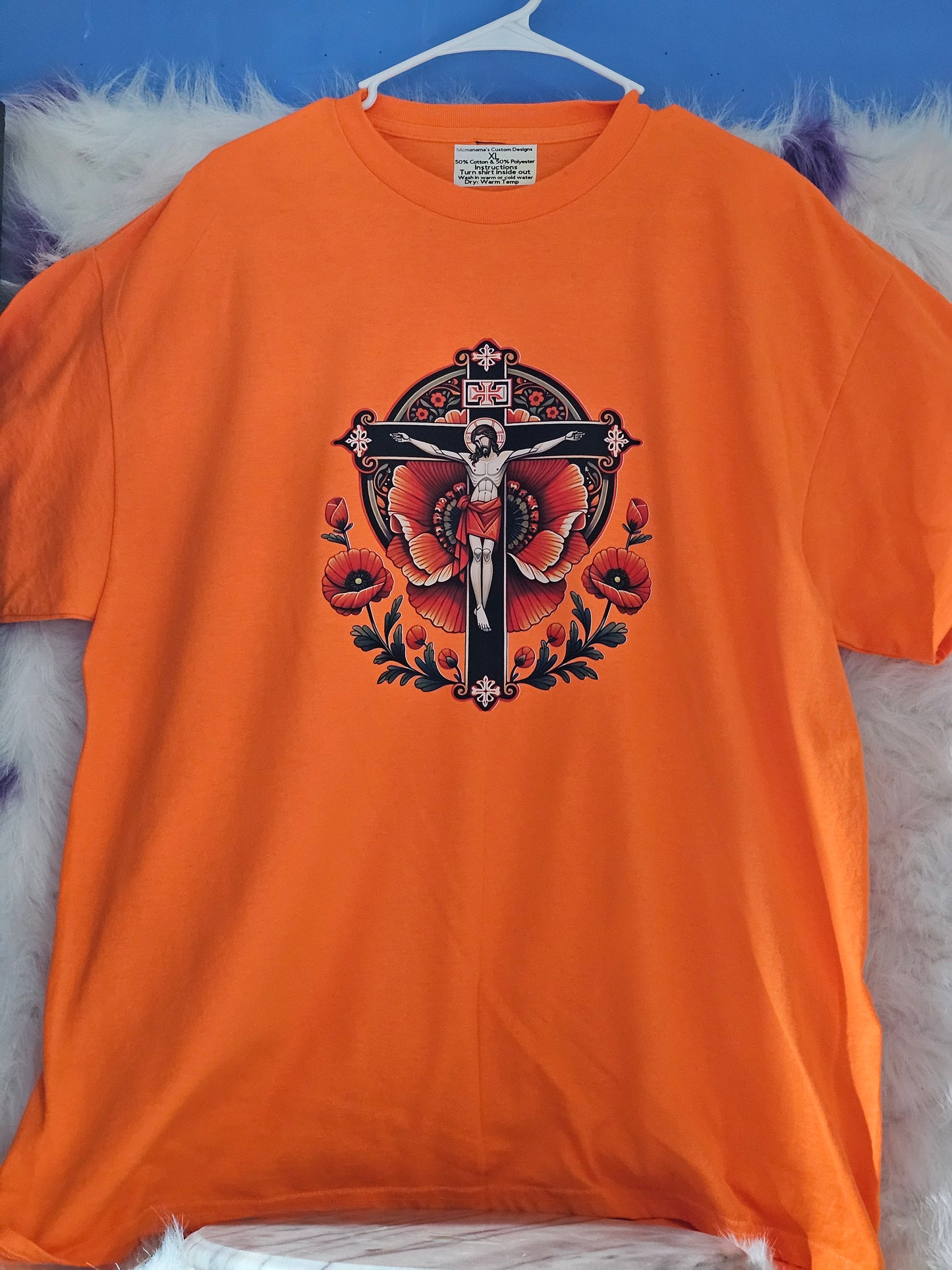 Size XL 100% cotton Orange Jesus on cross Tshirt