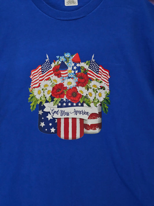 Size XL 100% cotton Blue God bless America Tshirt