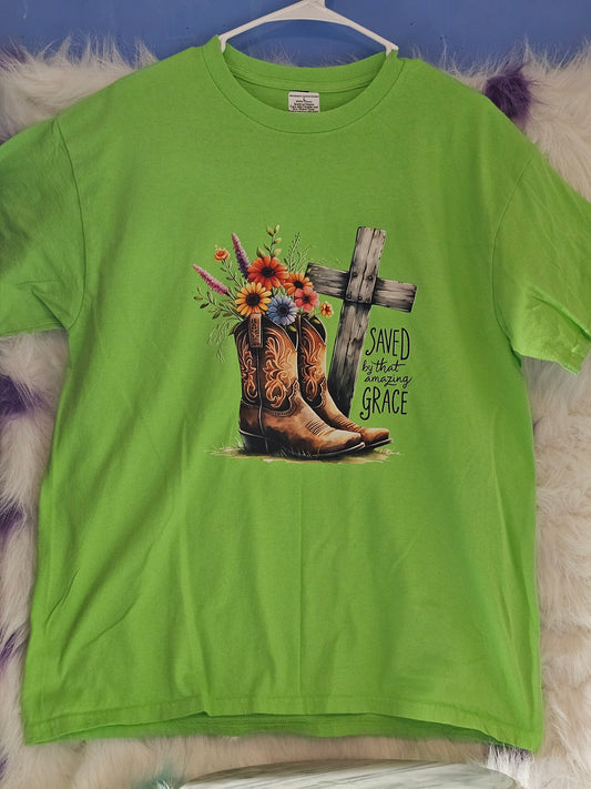 Size L 100% cotton light green Save my grace Tshirt