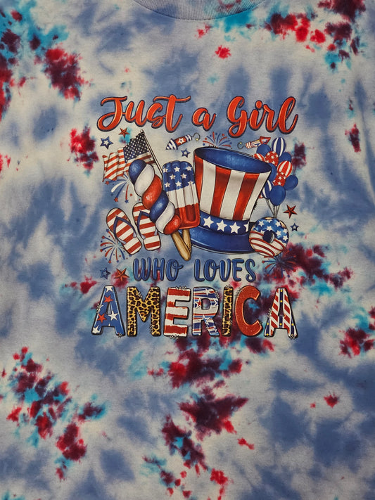 Size XL 100% cotton tye dye Just a girl who loves America