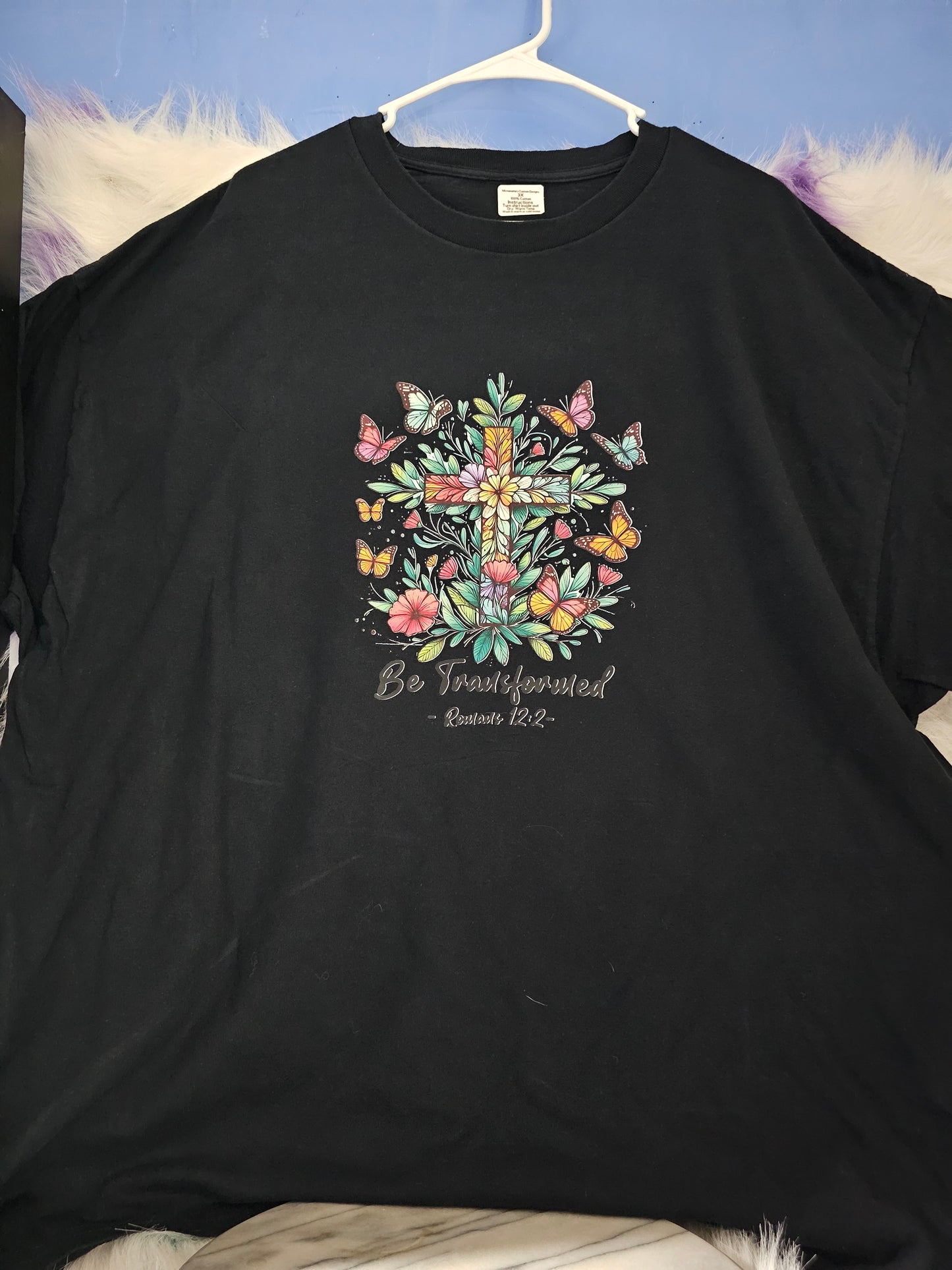 Size 3x 100% cotton Black shirt with cross and flowersr