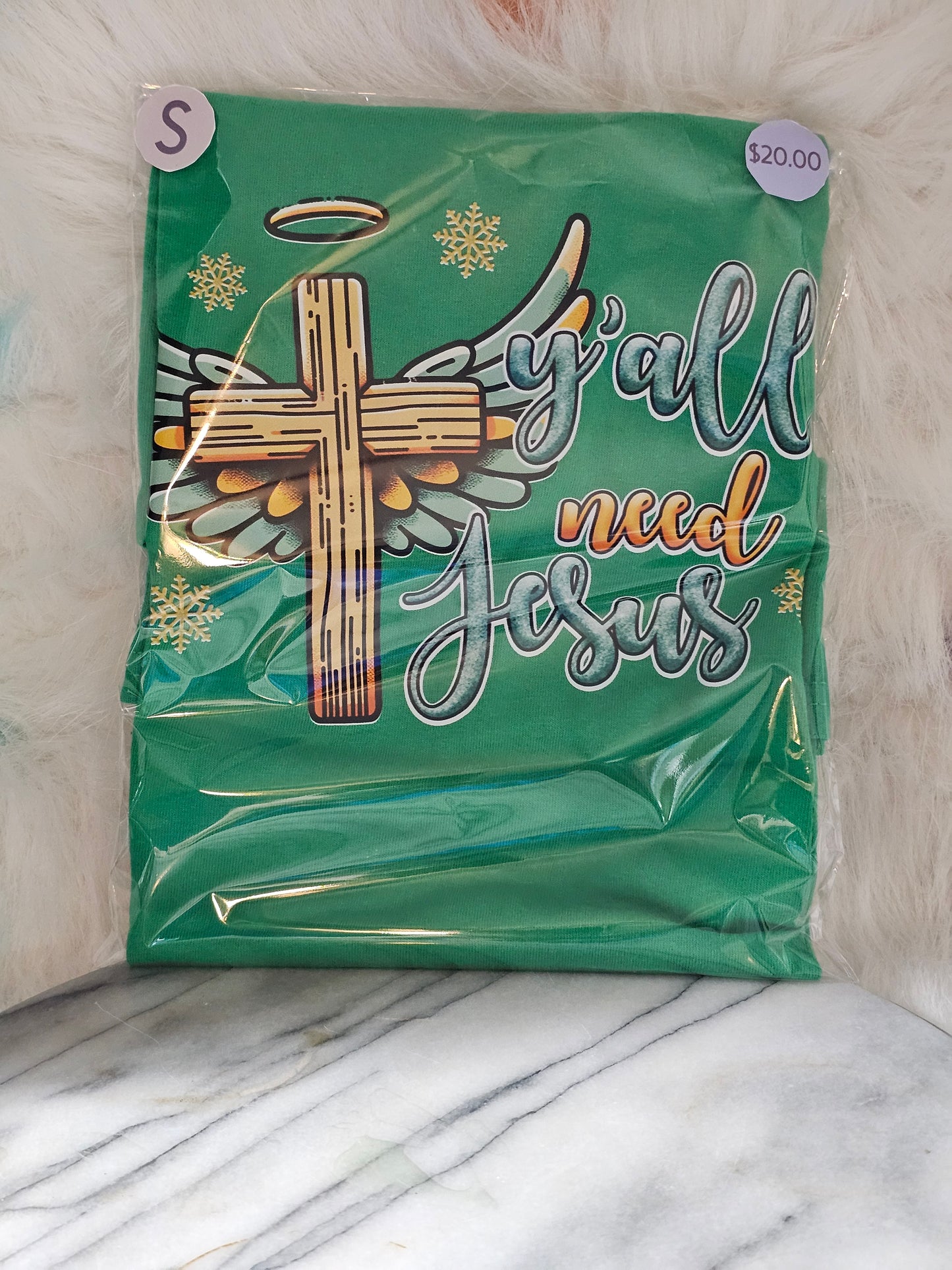 Size S 100% cotton Green Y'all need Jesus Tshirt