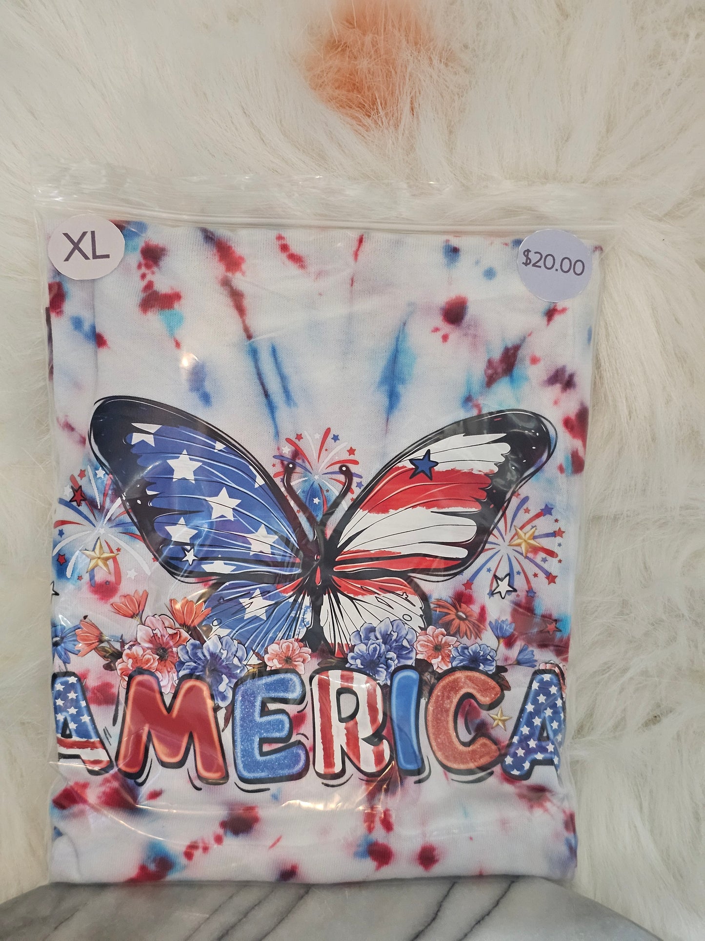 Size XL 100%cotton tye dye America butterfly Tshirt
