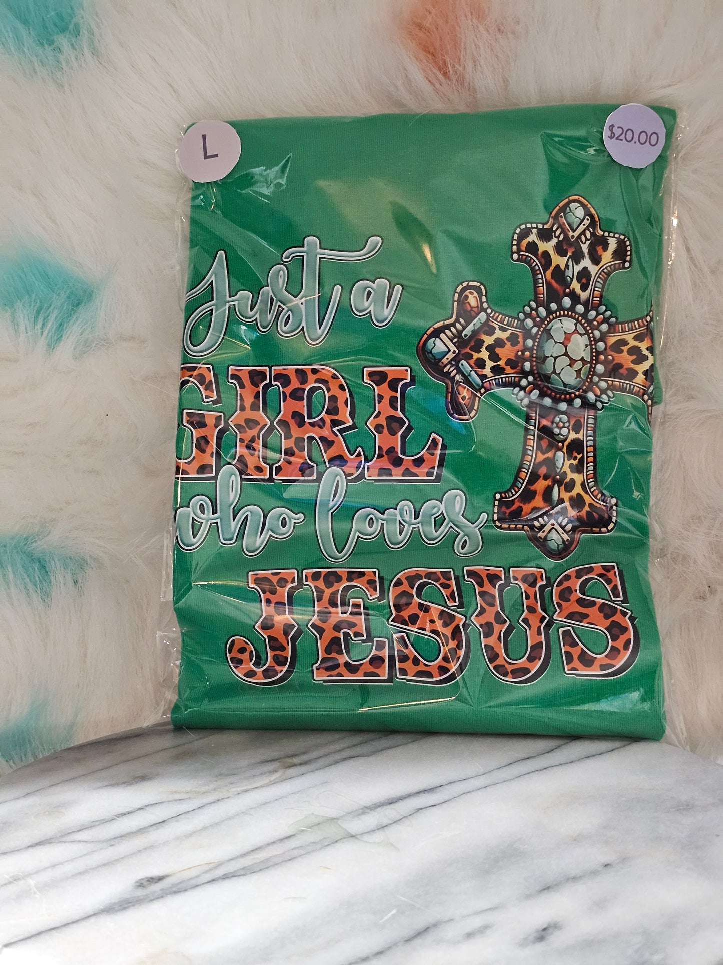 Size L 100% cotton Green Just a girl who loves Jesus Tshirt