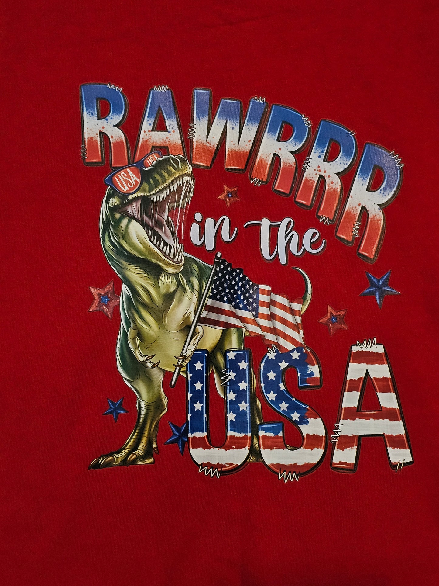 Size 4T Toddler 100% cotton Red RAWRRR in the USA Tshirt