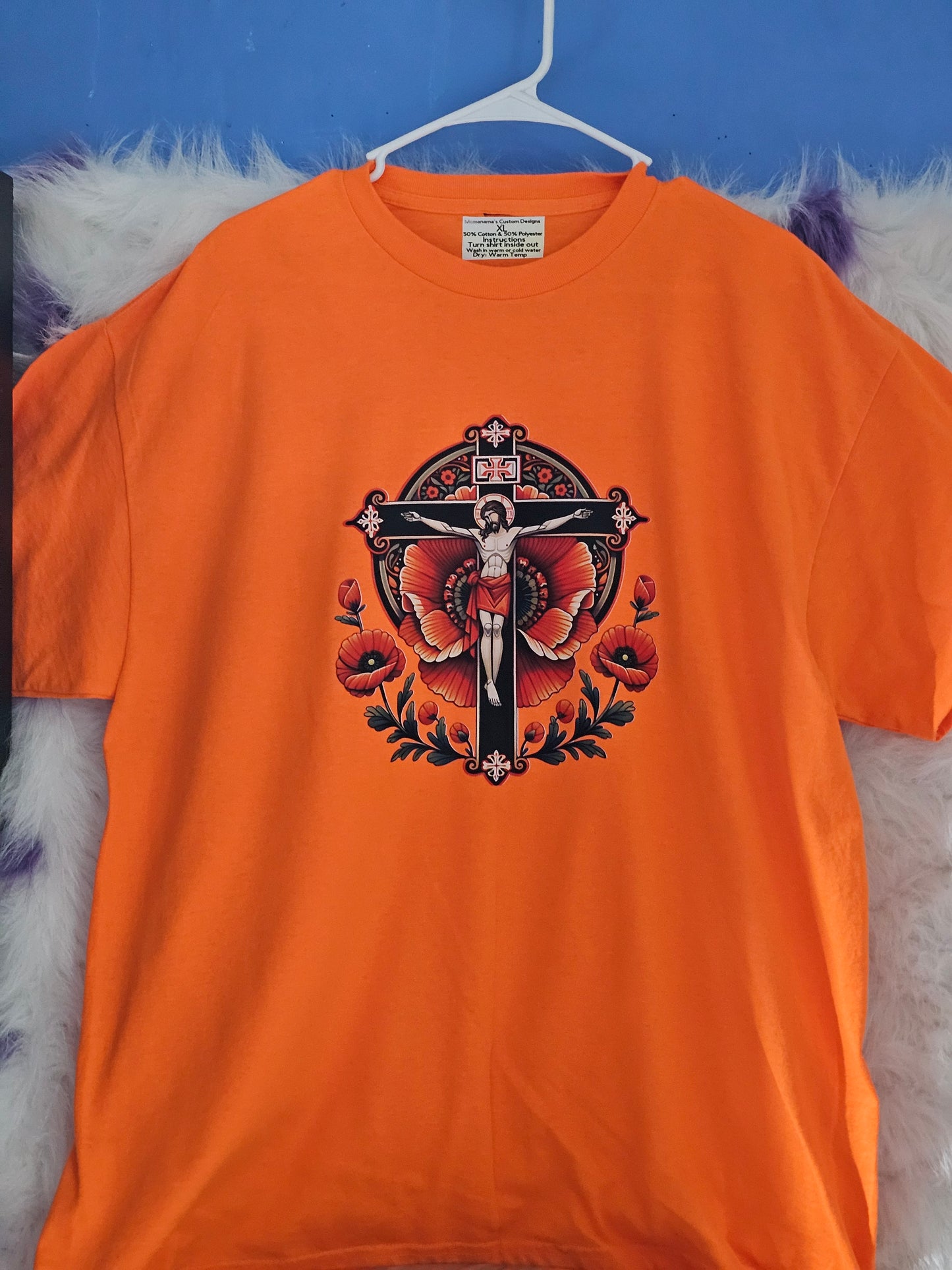 Size XL 100% cotton Orange Jesus on cross Tshirt