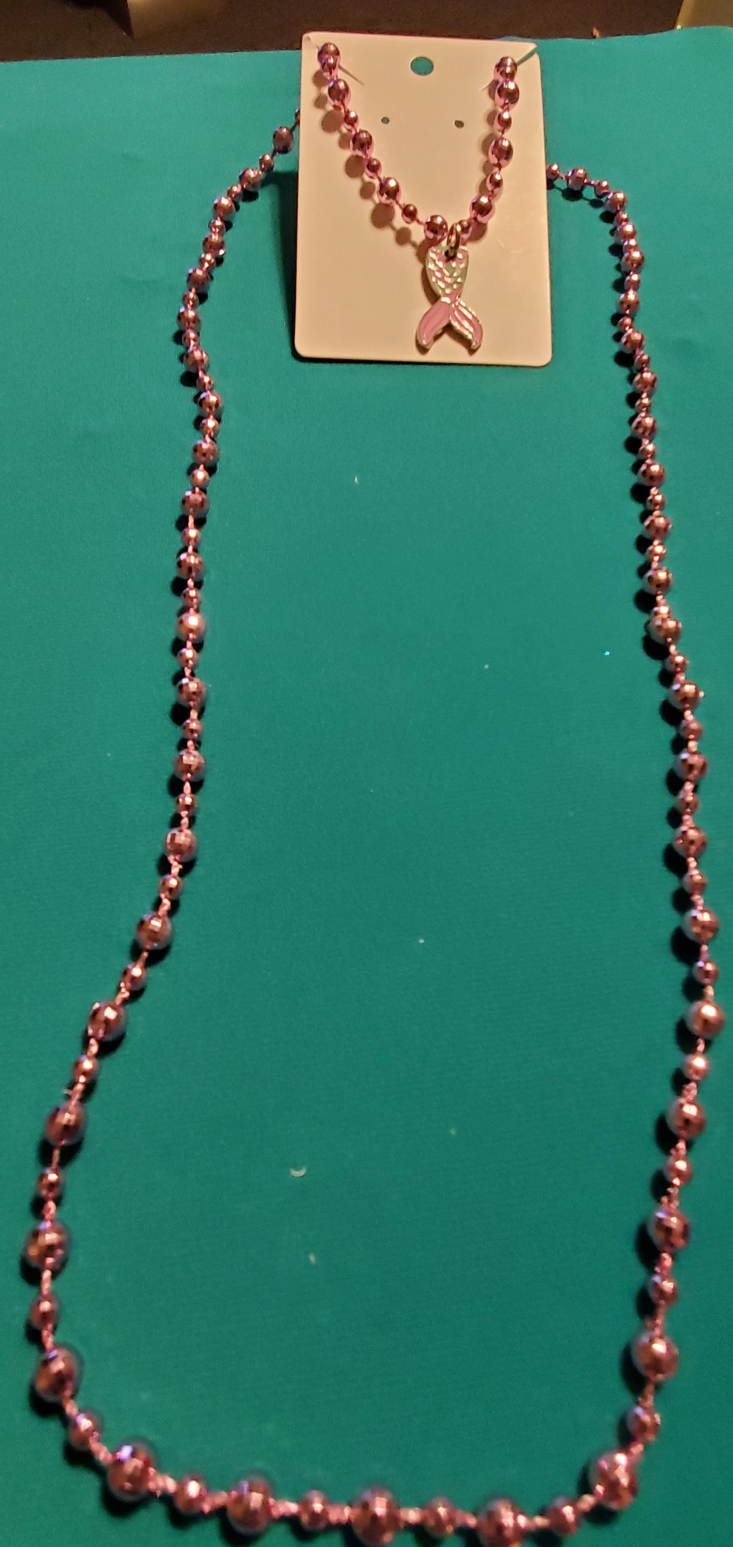 Mermaid tail on beaded necklace & mermaid earrings