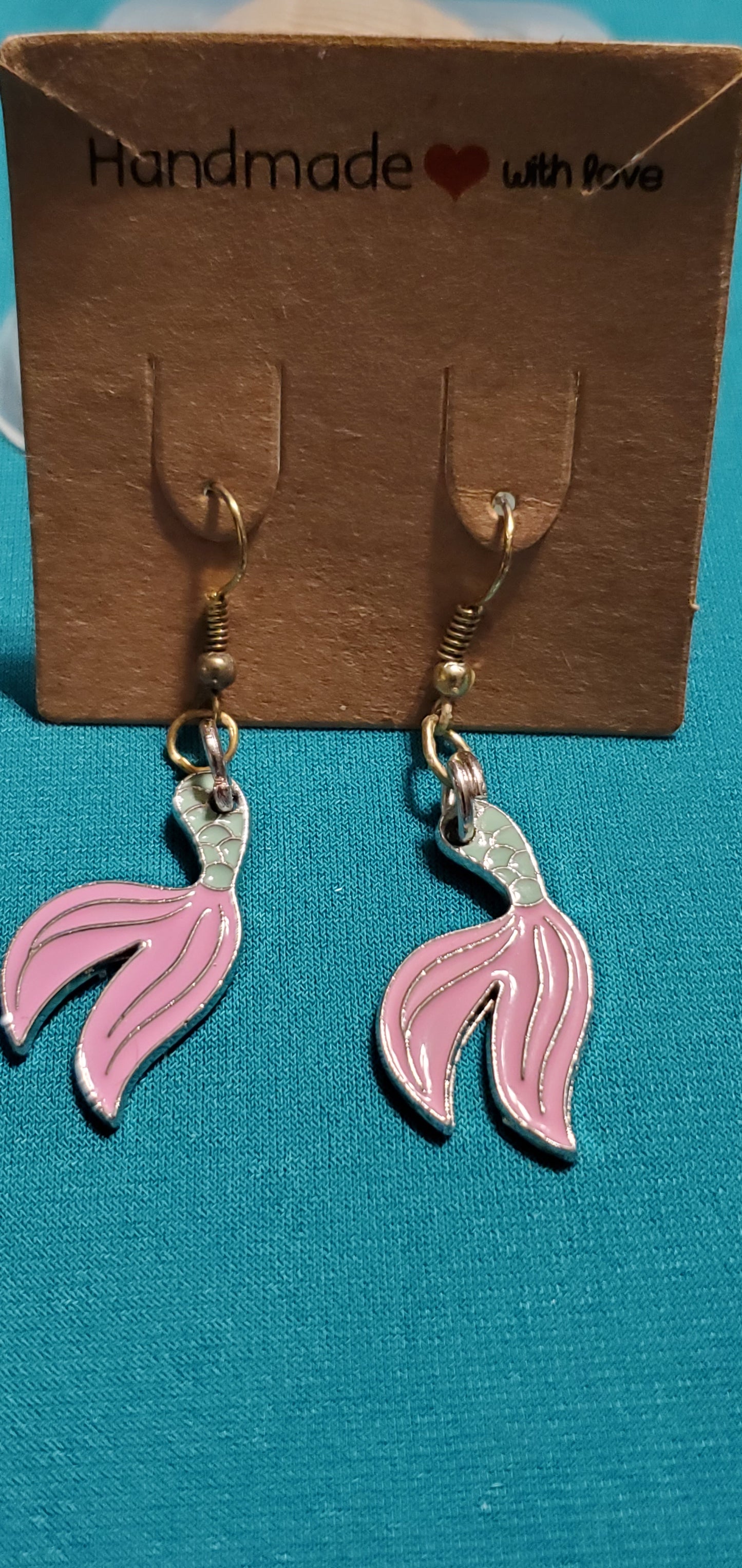 Mermaid tail on beaded necklace & mermaid earrings