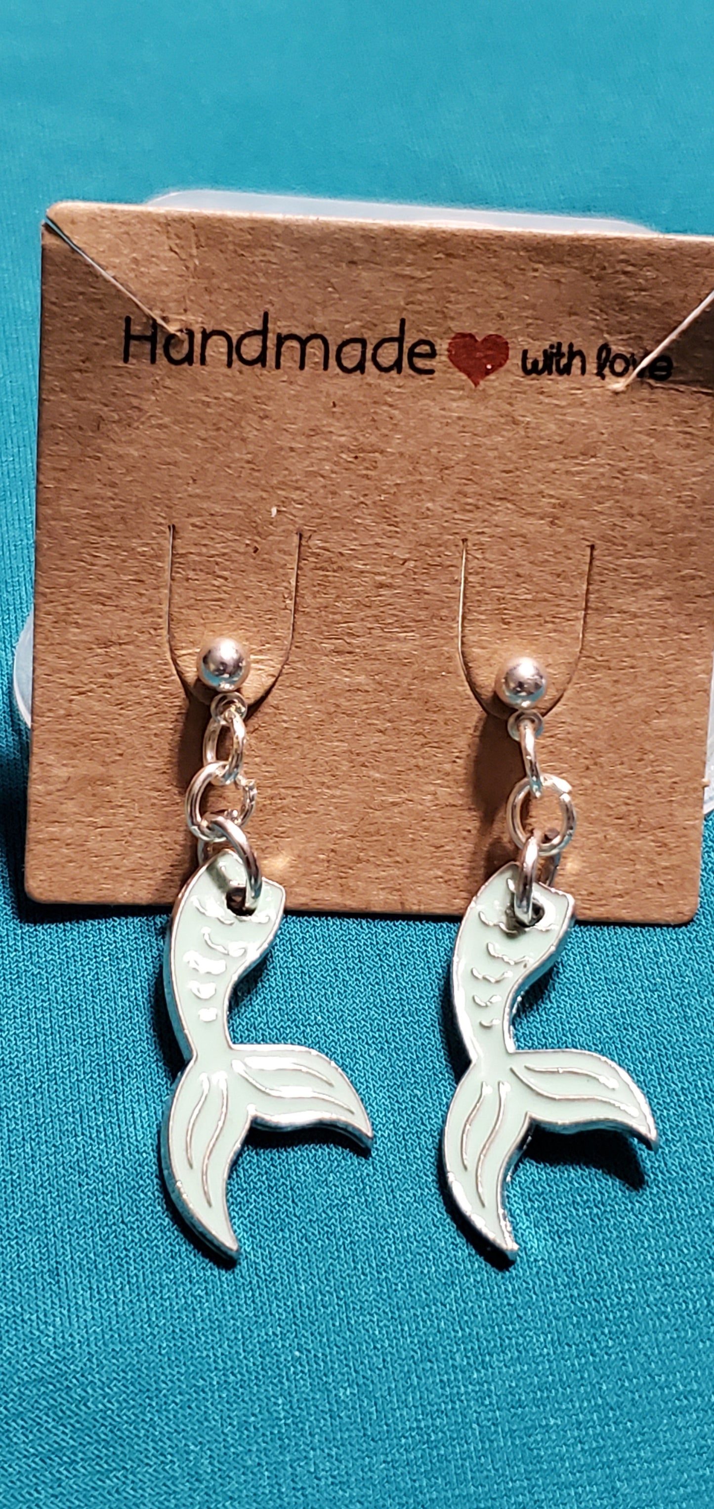 Mermaid tail earrings on stainless steel silver plated earrings