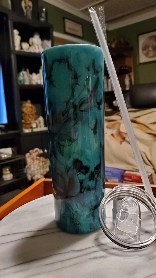 30 oz Glitter skulls and flowers stainless steel tumbler cup