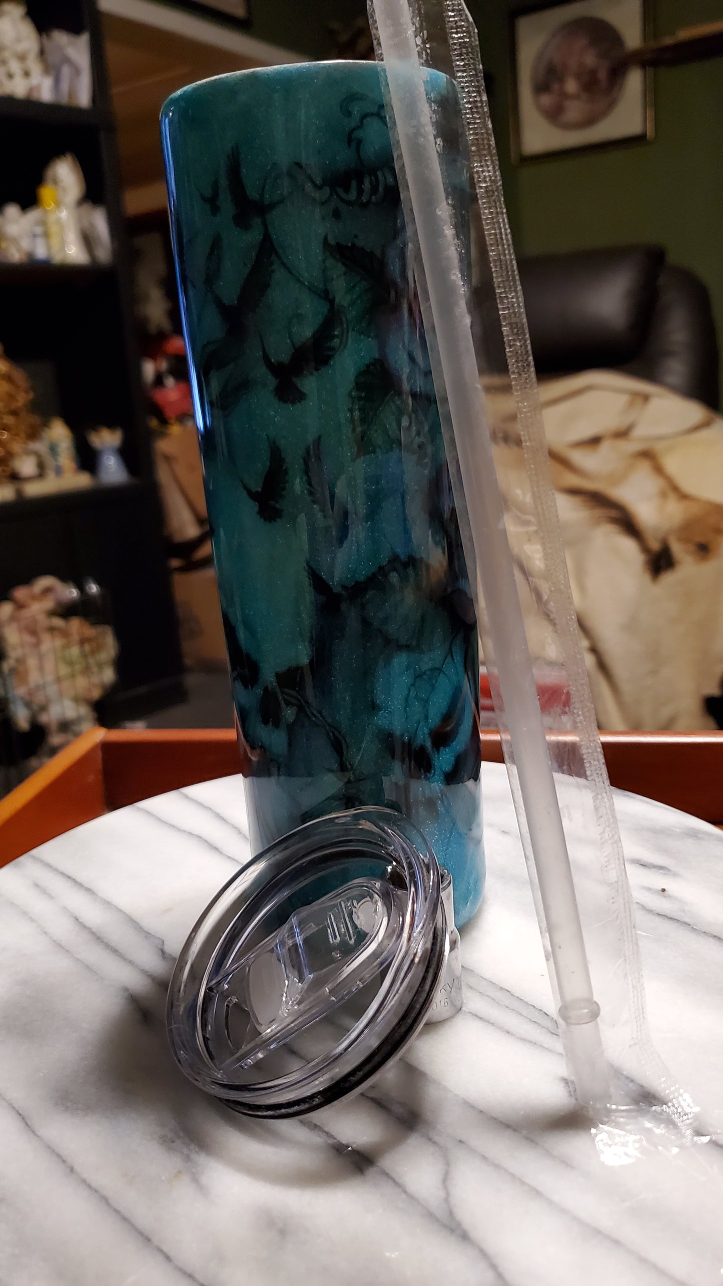 30 oz Glitter skulls and flowers stainless steel tumbler cup