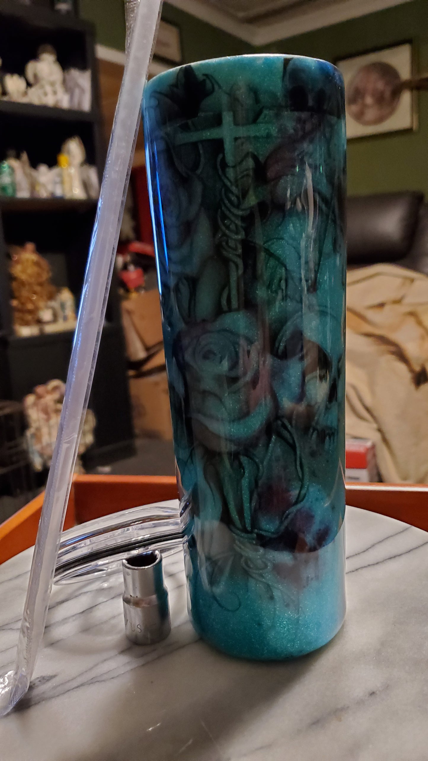 30 oz Glitter skulls and flowers stainless steel tumbler cup