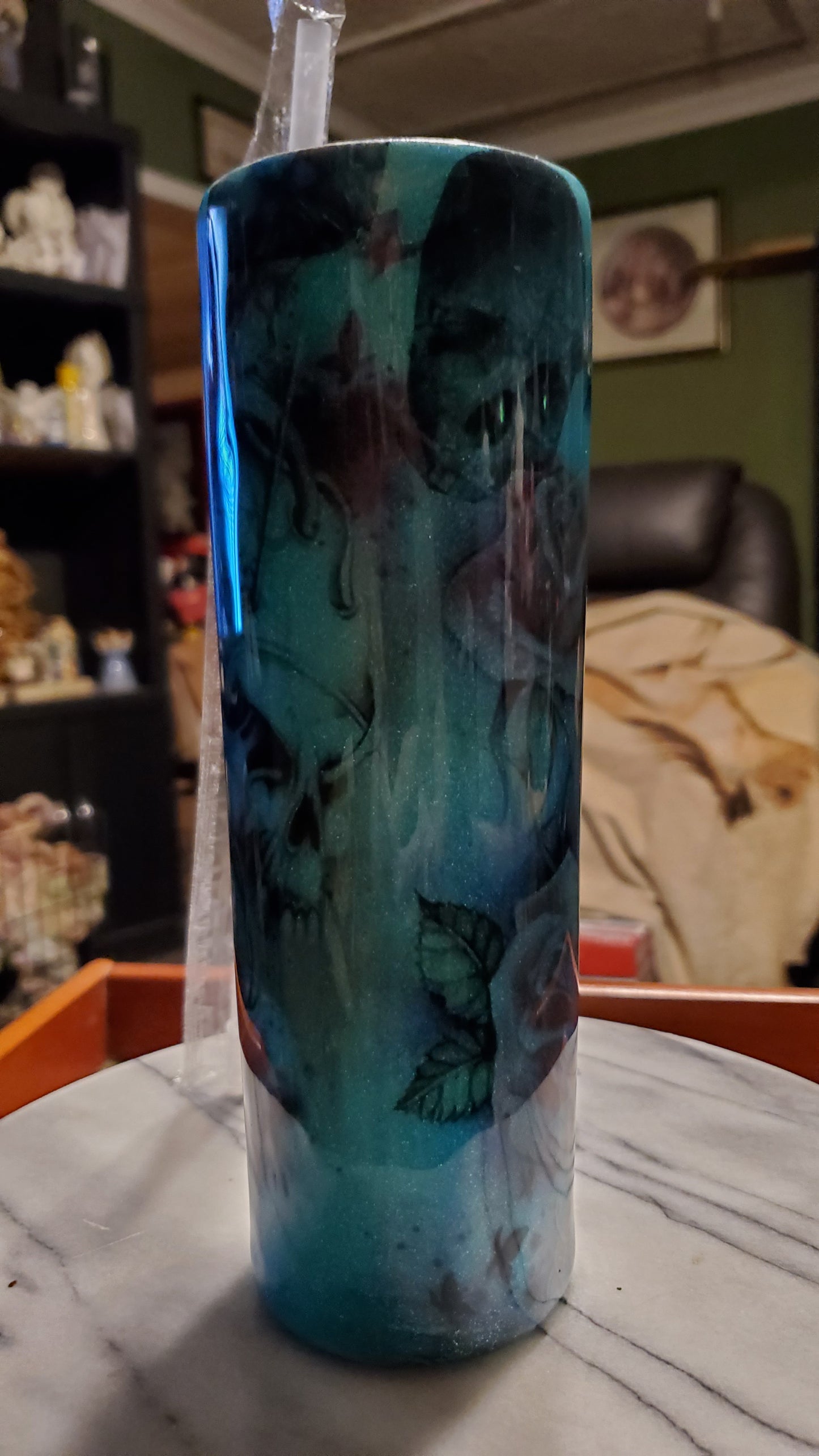 30 oz Glitter skulls and flowers stainless steel tumbler cup