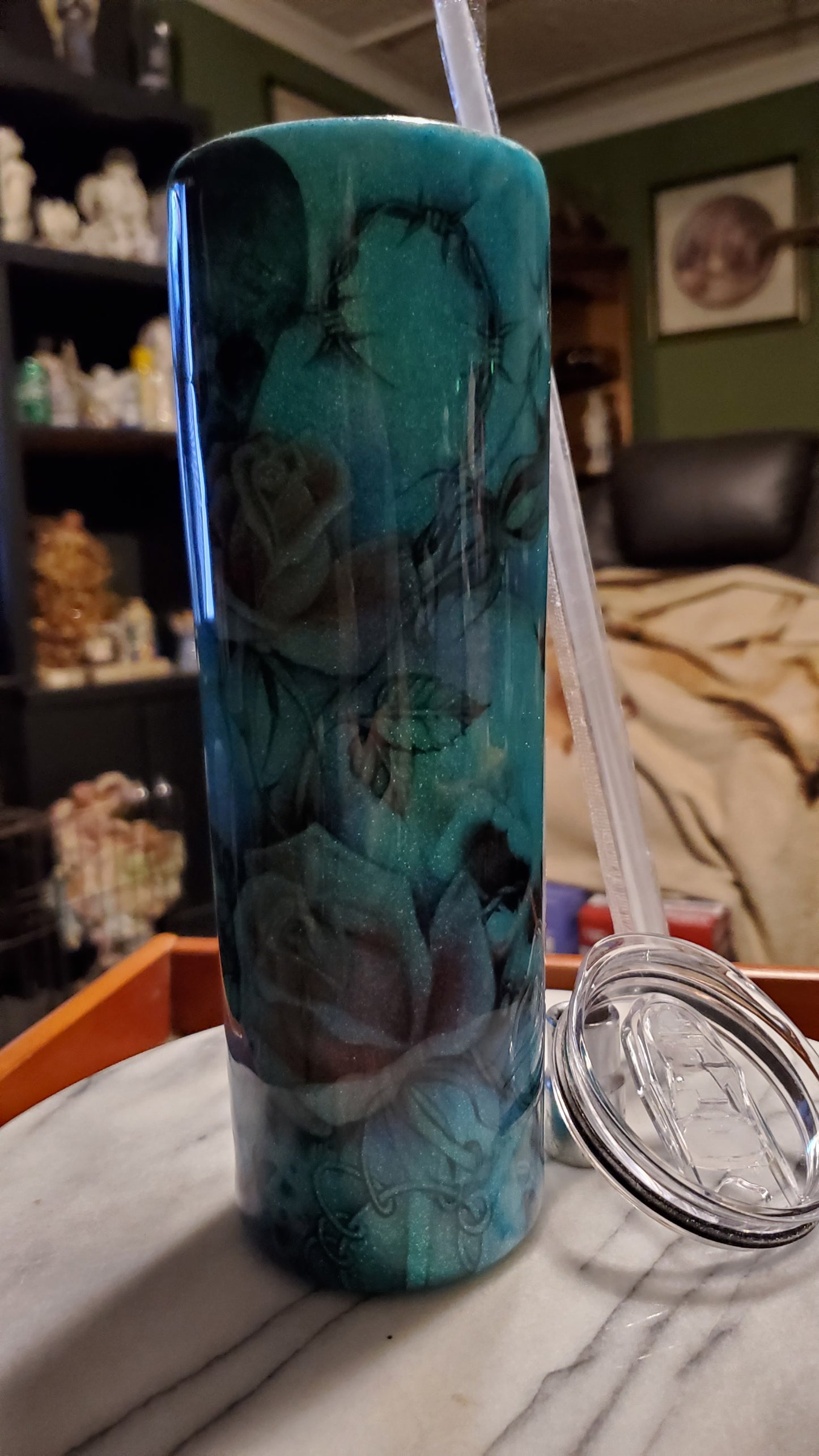 30 oz Glitter skulls and flowers stainless steel tumbler cup