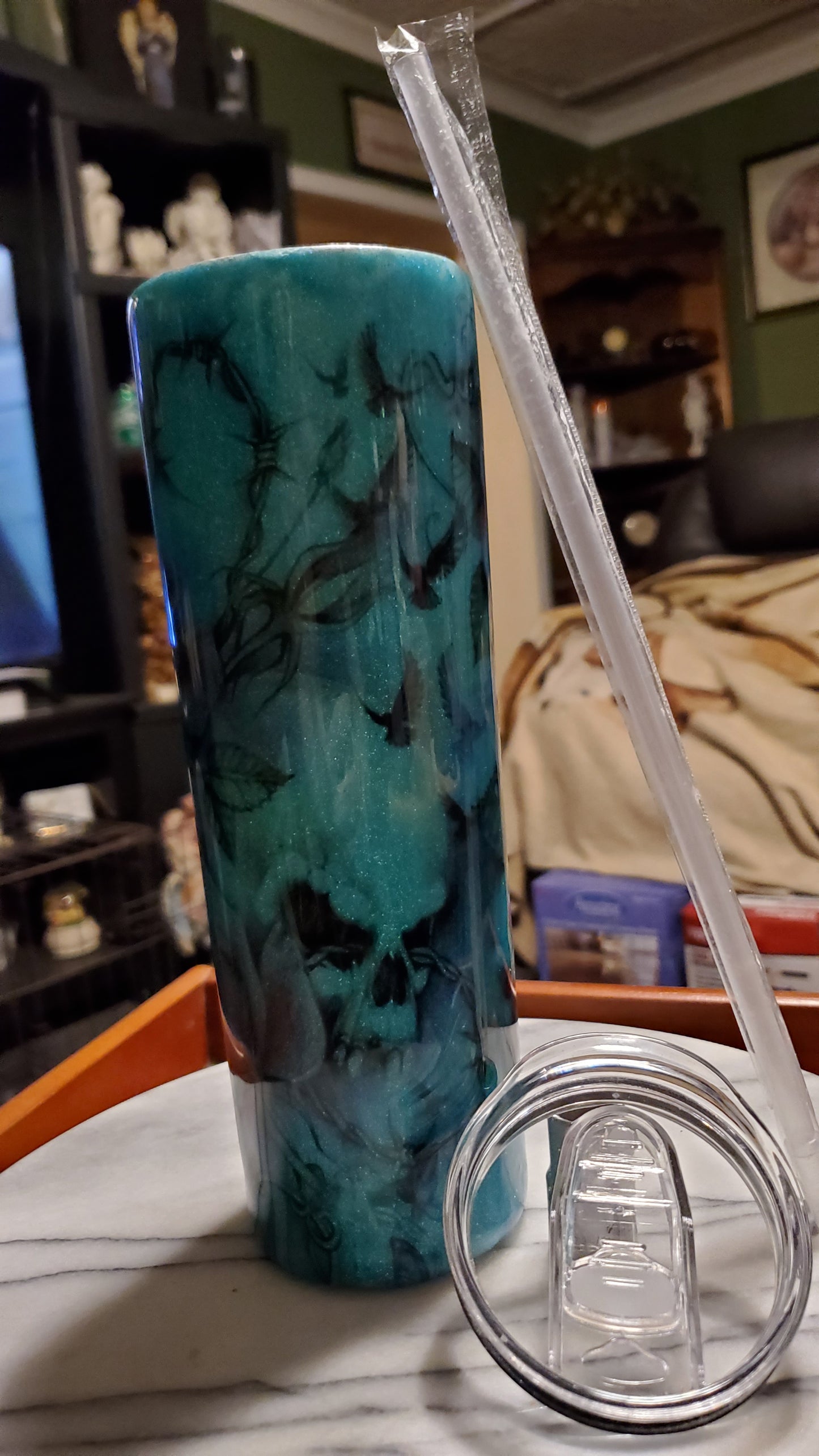 30 oz Glitter skulls and flowers stainless steel tumbler cup
