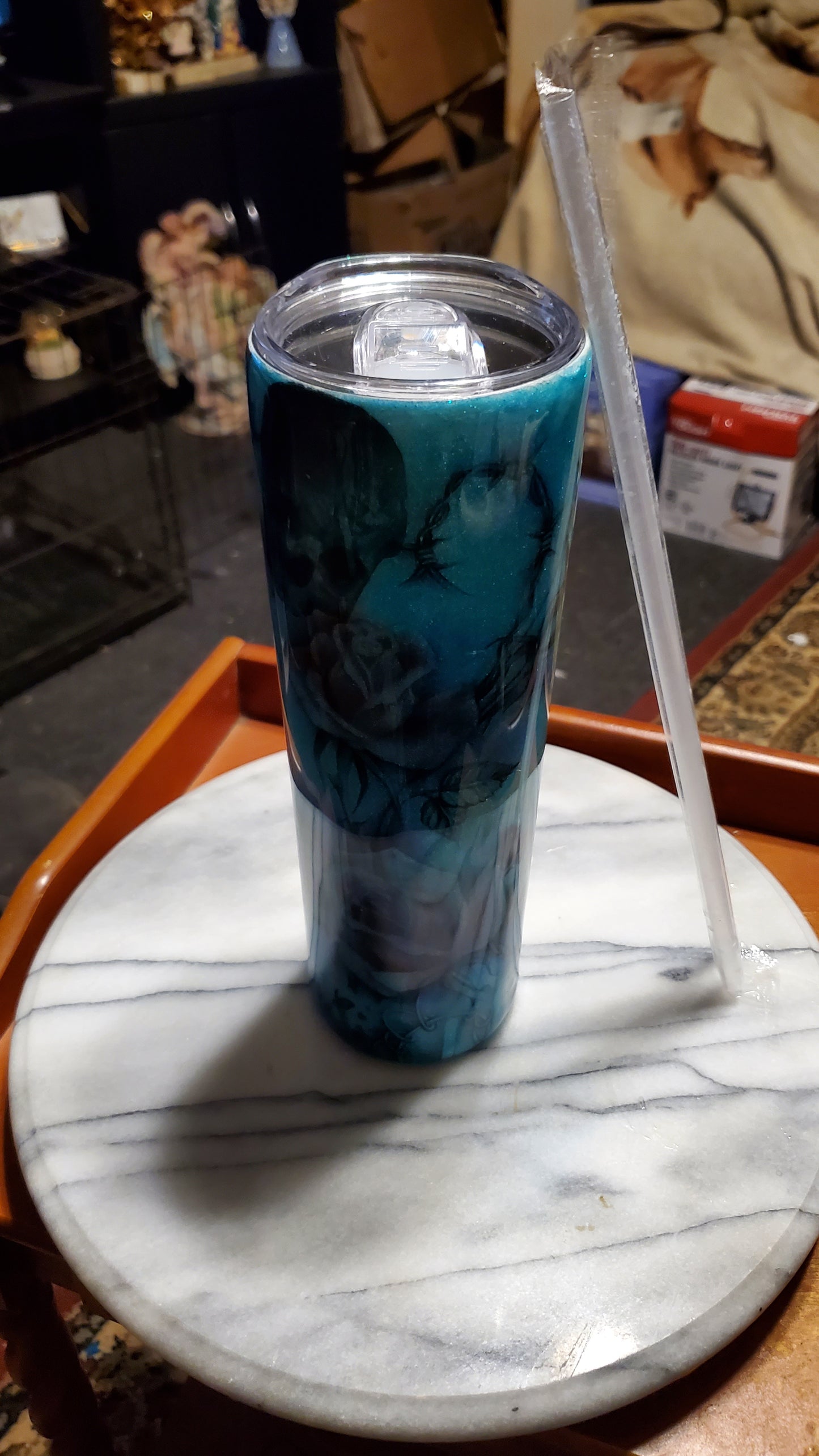 30 oz Glitter skulls and flowers stainless steel tumbler cup