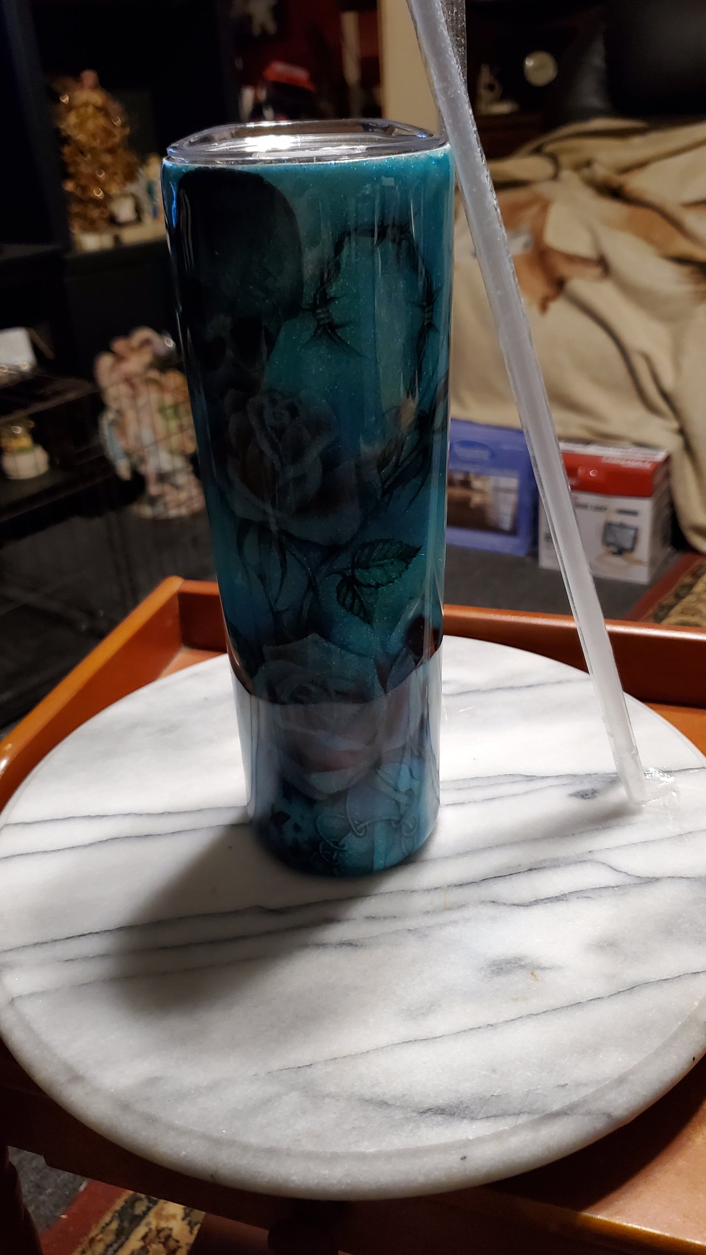 30 oz Glitter skulls and flowers stainless steel tumbler cup