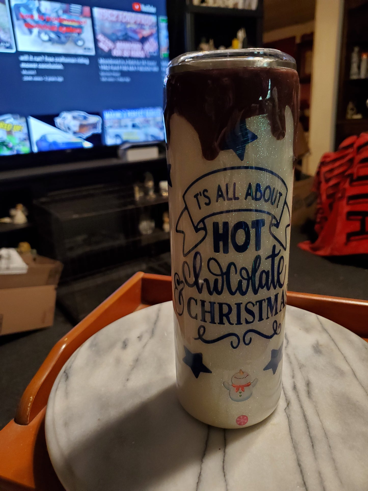 30 oz It's all about hot chocolate and Christmas Stainless steel hogg tumbler cup